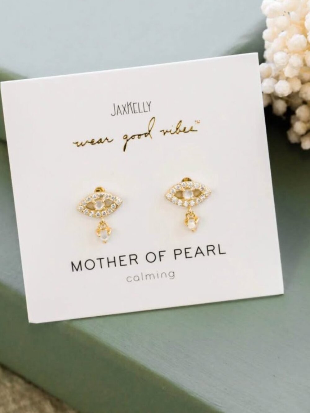 JaxKelly new Mother of Pearl Evil Eye drop earrings
